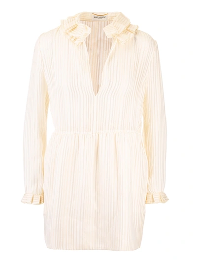 Shop Saint Laurent Lamé Pattern Dress In Ivory Color In White