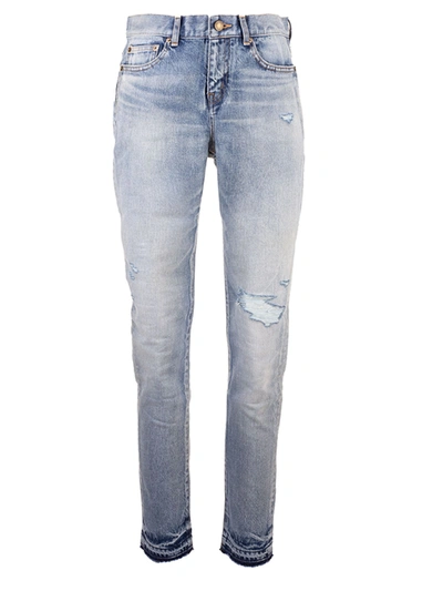 Shop Saint Laurent Low Waist Jeans In Light Blue