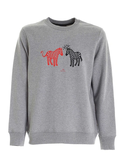 Shop Ps By Paul Smith Zebra Logo Print Sweatshirt In Grey Melange