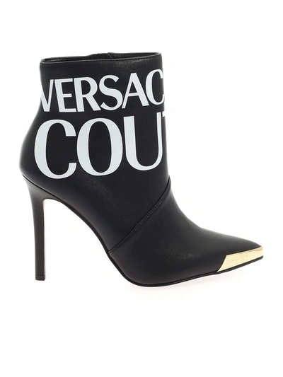 Shop Versace Jeans Couture Maxi Logo Print Ankle Boots In Black