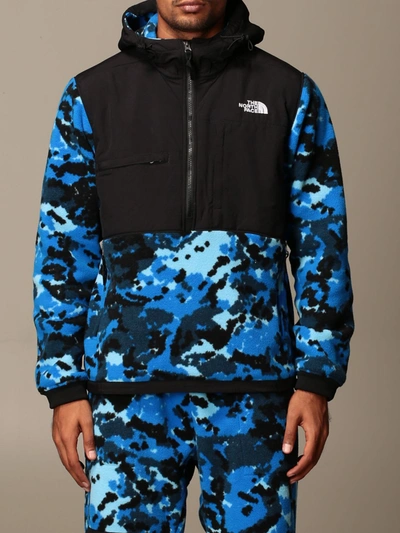 Shop The North Face Sweatshirt In Camouflage And Nylon Fleece In Blue