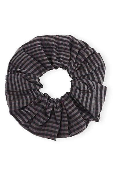 Shop Ganni Seersucker Scrunchie In Black