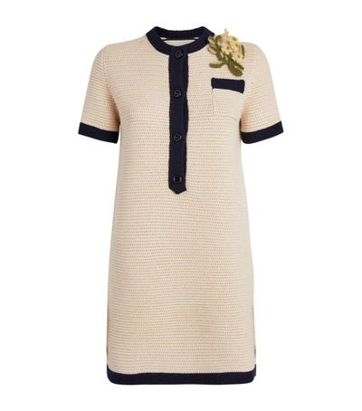 Shop Gucci Woven Mini Dress With Brooch