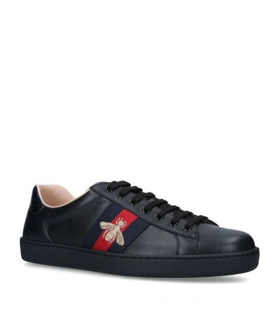 Shop Gucci Leather Bee-embroidered Ace Sneakers