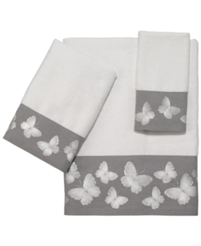 Shop Avanti Yara Butterfly Bordered Cotton Bath Towel, 27" X 50" In White