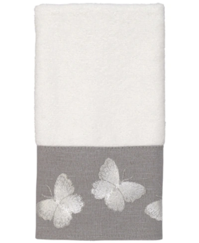 Shop Avanti Yara Butterfly Bordered Cotton Fingertip Towel, 11" X 18" In White