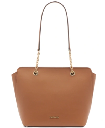 Shop Calvin Klein Hailey Tote In Caramel/gold