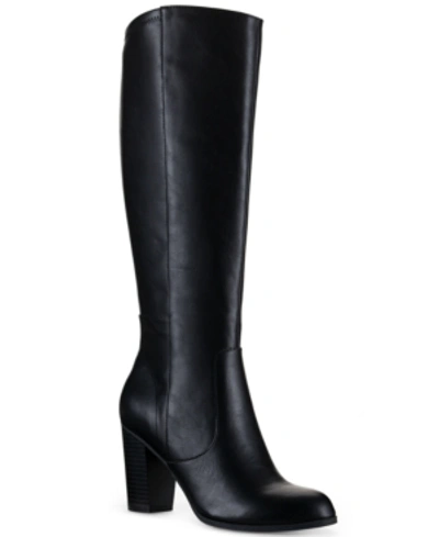 Style & Co Buffyy Womens Zipper Faux Leather Knee-high Boots In Black Smooth