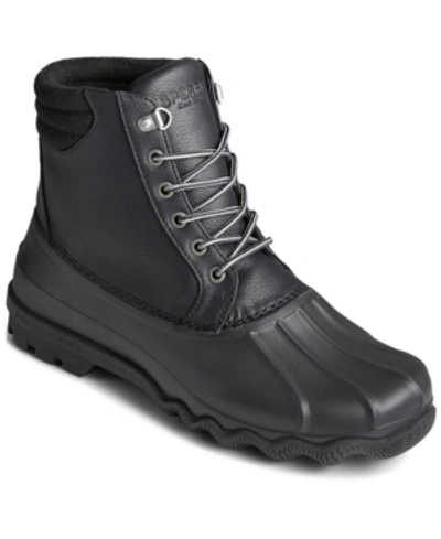 Sperry Duck Float Mens Leather Faux Fur Rain Boots In Black