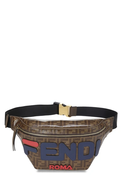 Pre-owned Fendi X Fila Brown Coated Zucca Spalmati Mania Belt Bag