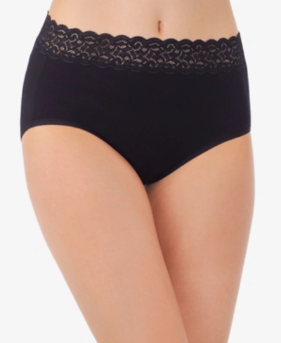 Shop Vanity Fair Flattering Cotton Lace Stretch Brief Underwear 13396, Also Available In Extended Sizes In Midnight Black