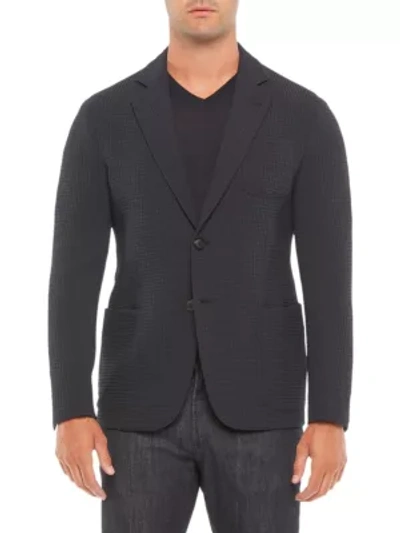 Shop Giorgio Armani Textured Stretch Knit Sport Jacket In Solid Dark Blue