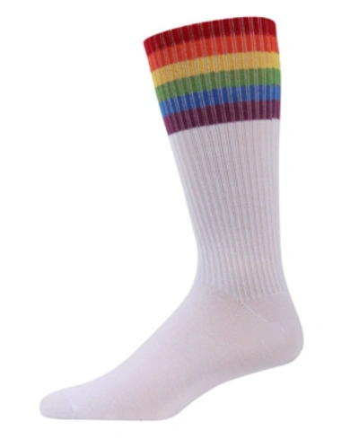 Shop Memoi Rainbow Rugby Crew In White