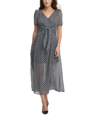 Shop Calvin Klein Clip-dot Chiffon Maxi Dress In Black/cream