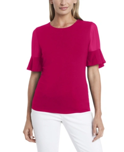 Shop Vince Camuto Women's Flutter Sleeve Mix Media Top With Chiffon Inset In Casbah Pink