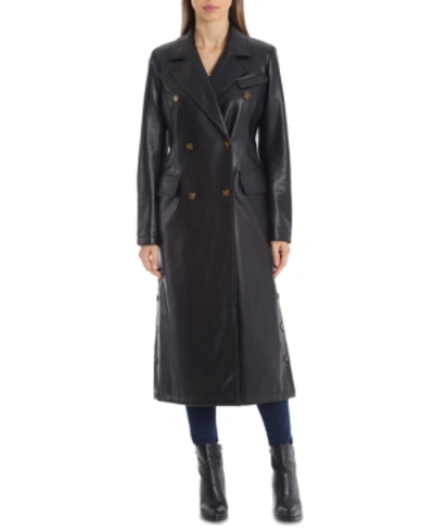 Shop Avec Les Filles Faux-leather Double-breasted Moto Trench Coat In Black