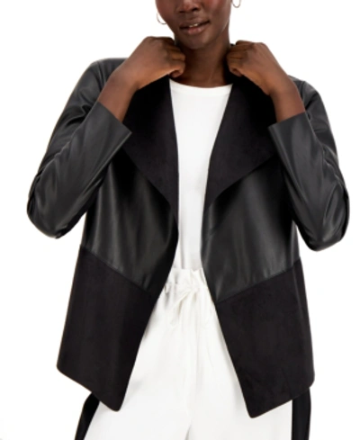 Shop Alfani Knit-back Mixed-media Jacket, Created For Macy's In Deep Black