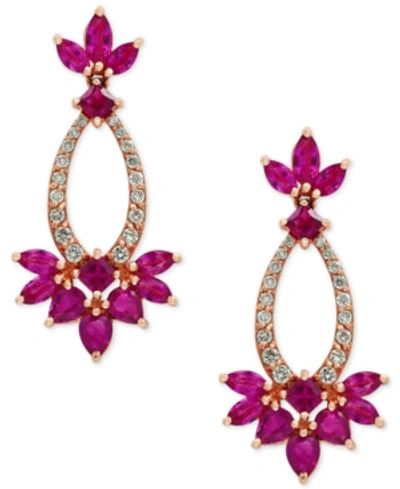 Shop Effy Collection Amore By Effy Ruby (3-3/4 Ct. T.w.) And Diamond (1/3 Ct. T.w.) Drop Earrings In 14k Rose Gold In Red