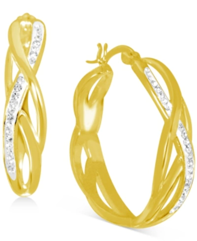 Shop Essentials Crystal Braided Medium Hoop Earrings In Gold-plate, 1.24"
