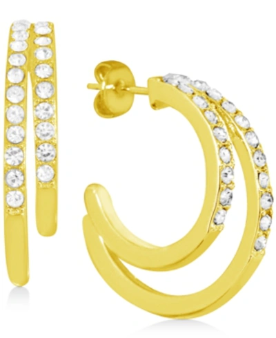 Shop Essentials Crystal Double Small Hoop Earrings In Gold-plate, 1"