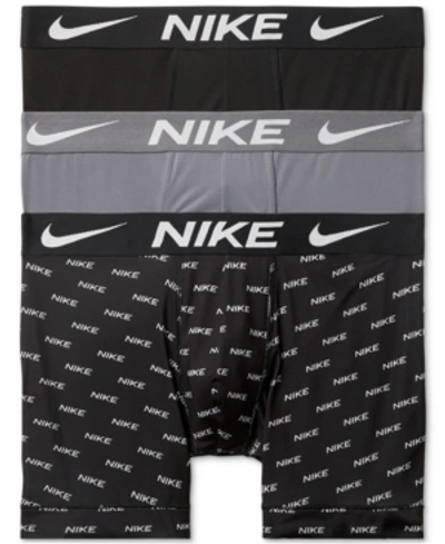 Shop Nike Men's 3-pack Essential Micro Boxer Briefs In  Logo Print/cool Grey/black