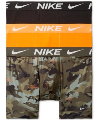 Shop Nike Men's 3-pack Essential Micro Boxer Briefs In  Camo/total Orange/black