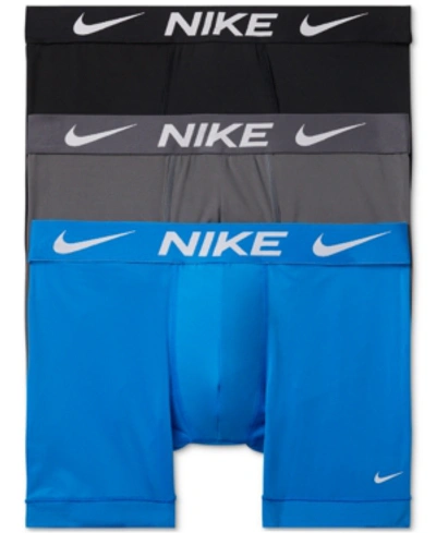 Shop Nike Men's 3-pack Essential Micro Boxer Briefs In Photo Blue/dark Grey/black