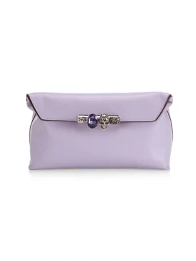Shop Alexander Mcqueen Women's Skull Four-ring Leather Pouch In Lavender