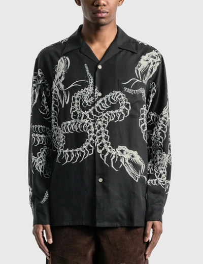 Hawaiian Long Sleeve Shirt (type-6) In Black