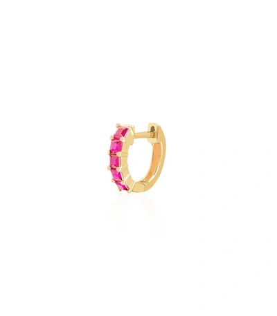 Shop Ef Collection Single Pink Sapphire Princess Mini Huggie In Yellow Gold