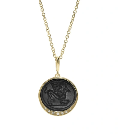 Shop Azlee Griffin Black Glass Coin Necklace In Gold
