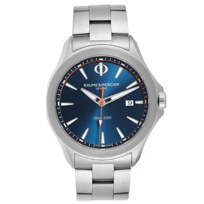Pre-owned Baume & Mercier Baume Mercier Blue Stainless Steel Clifton M0a10413 Men's Wristwatch 42 Mm