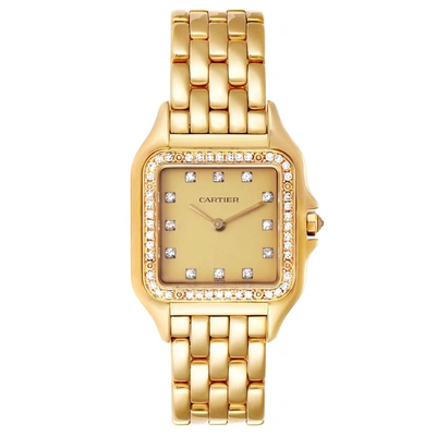 Pre-owned Cartier Champagne Diamonds 18k Yellow Gold Panthere 883969 Men's Wristwatch 26 X 36 Mm