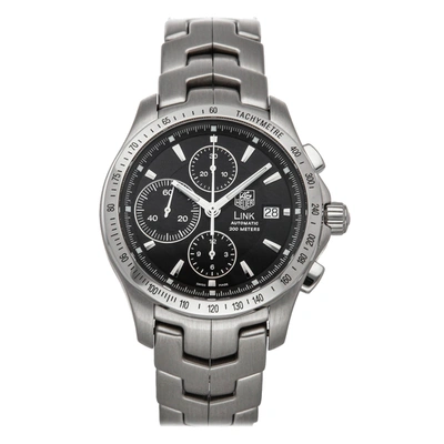 Pre-owned Tag Heuer Black Stainless Steel Link Chronograph Cjf2110. Ba0576 Men's Wristwatch 42 Mm