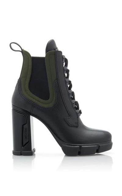 Shop Prada Neoprene-trimmed Leather Platform Ankle Boots In Black