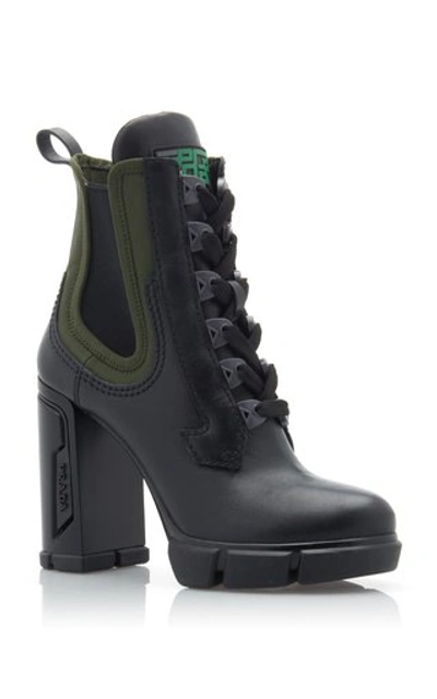 Prada Leather/stretch Lace-up Combat Booties In Black | ModeSens