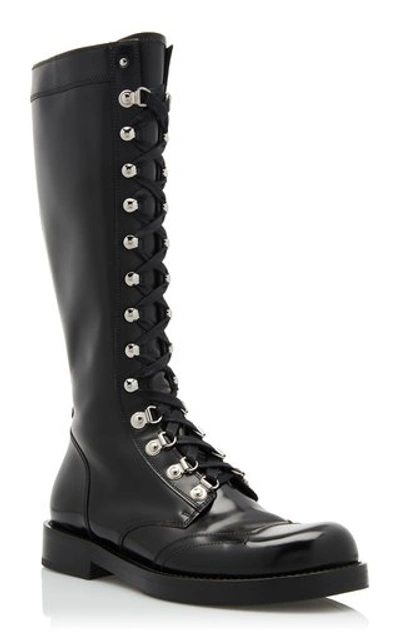 Shop Dolce & Gabbana Lace-up Leather Knee Boots In Black