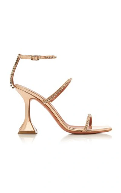 Shop Amina Muaddi Gilda Crystal-embellished Metallic Leather Sandals