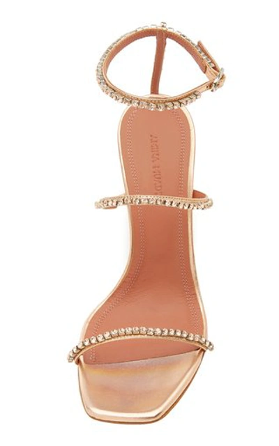 Shop Amina Muaddi Gilda Crystal-embellished Metallic Leather Sandals