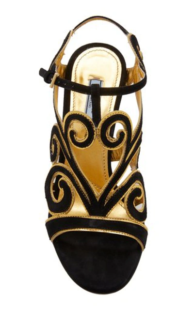 Shop Prada Suede Swirl Embroidered Sandals In Black