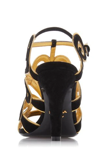 Shop Prada Suede Swirl Embroidered Sandals In Black