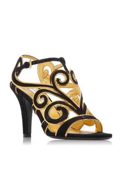 Shop Prada Suede Swirl Embroidered Sandals In Black