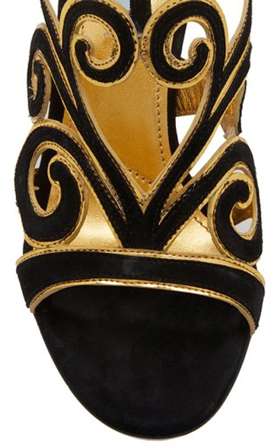 Shop Prada Suede Swirl Embroidered Sandals In Black