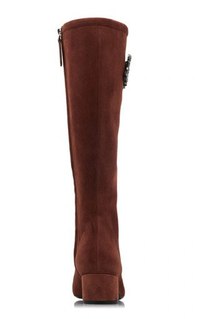 Shop Valentino Jewel Buckle Suede Knee-high Boots In Burgundy