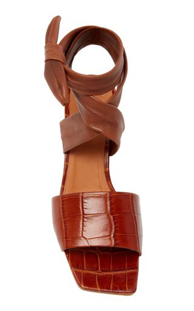 Shop Ganni Paneled Croc-effect Leather Sandals In Brown