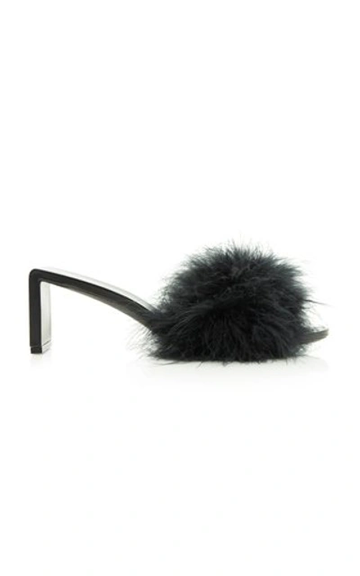 Shop Balenciaga Mono Feathered Satin Sandals In Black