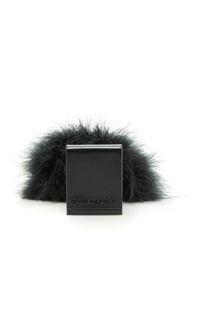 Shop Balenciaga Mono Feathered Satin Sandals In Black