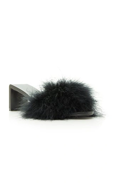 Shop Balenciaga Mono Feathered Satin Sandals In Black