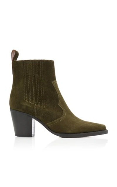 Shop Ganni Suede Ankle Boots In Green