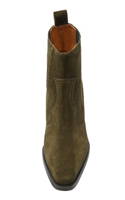 Shop Ganni Suede Ankle Boots In Green